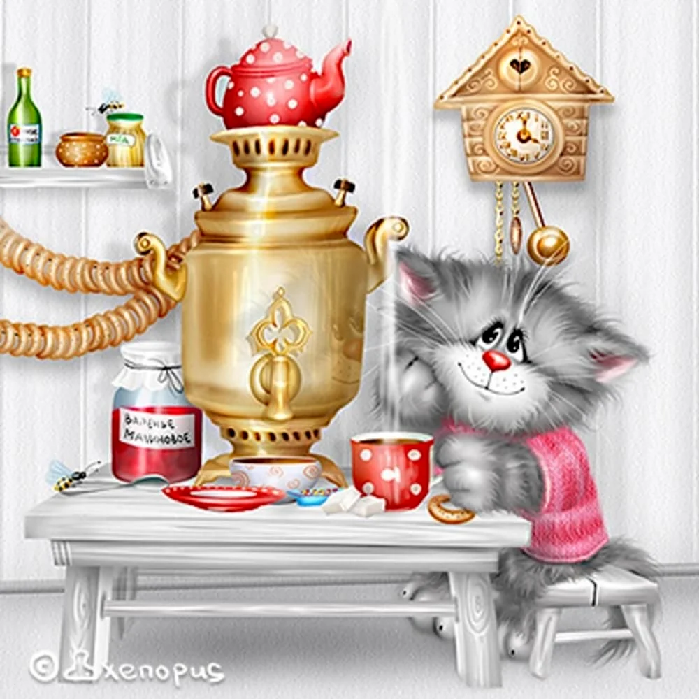 Алексей Долотов художник коты чаепитие