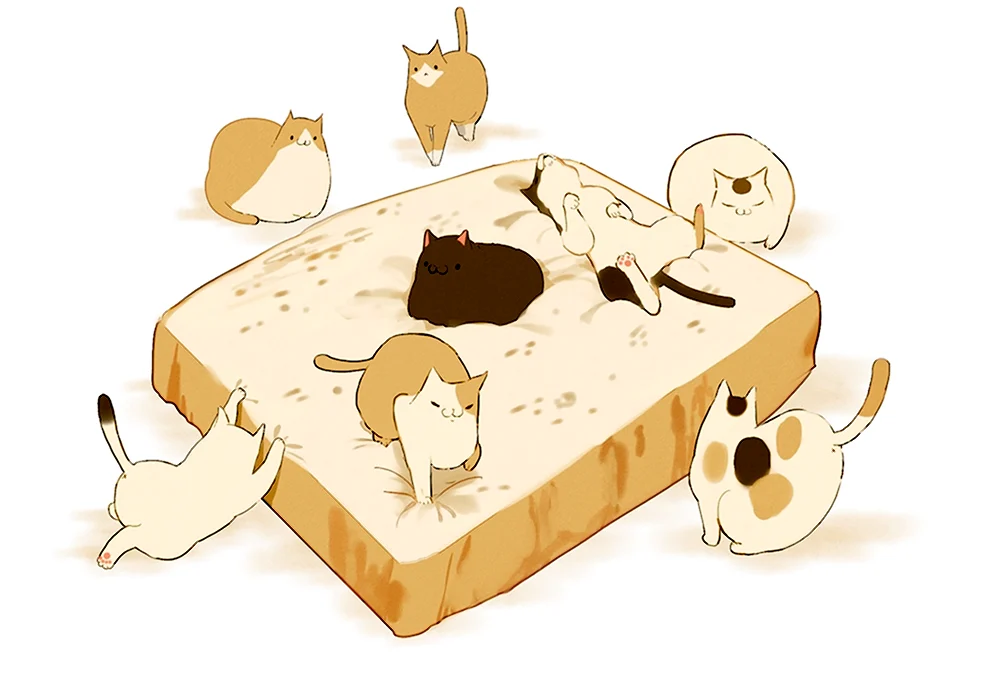 Кот с хлебом аниме