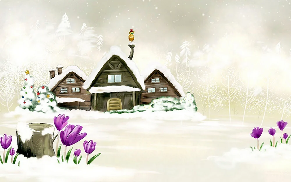 Зимняя деревня с пожеланиями доброго утра