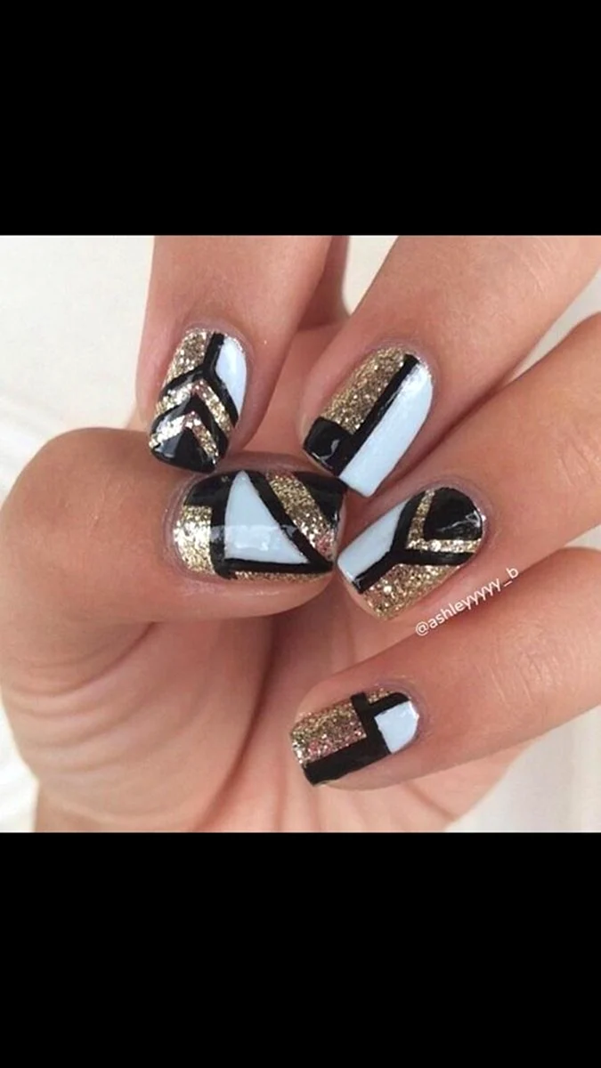 Black and Golden Nails White
