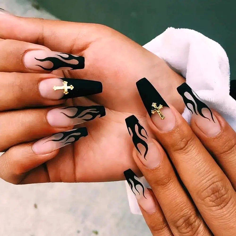 Black French fake Nails