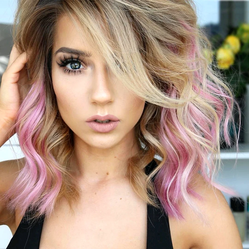 Blonde Pink Ombre short straight