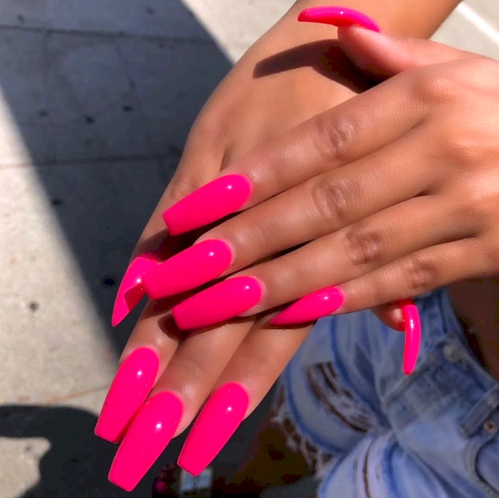 Bright Pink long Nails