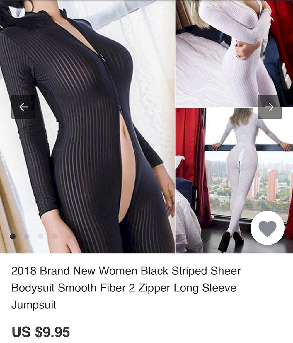 Dame Black Striped Sheer Bodysuit smooth Fiber 2 Zipper long Sleeve Jumpsuit
