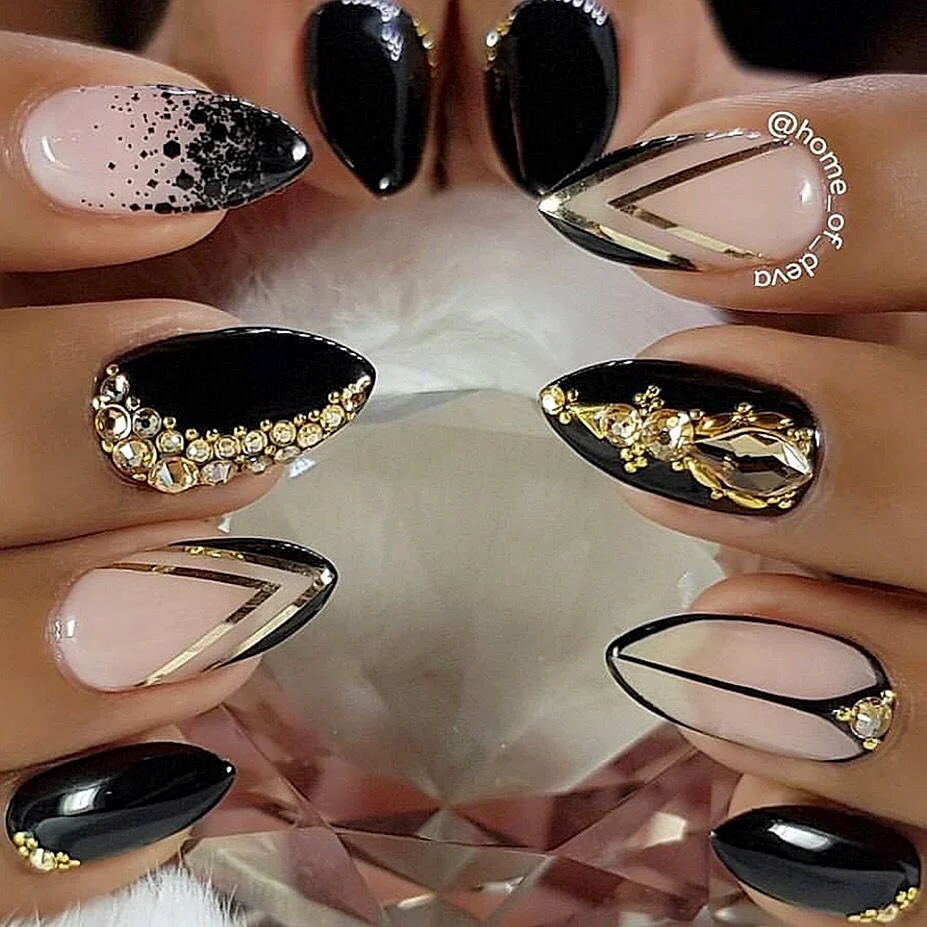 Golden and Black Nails