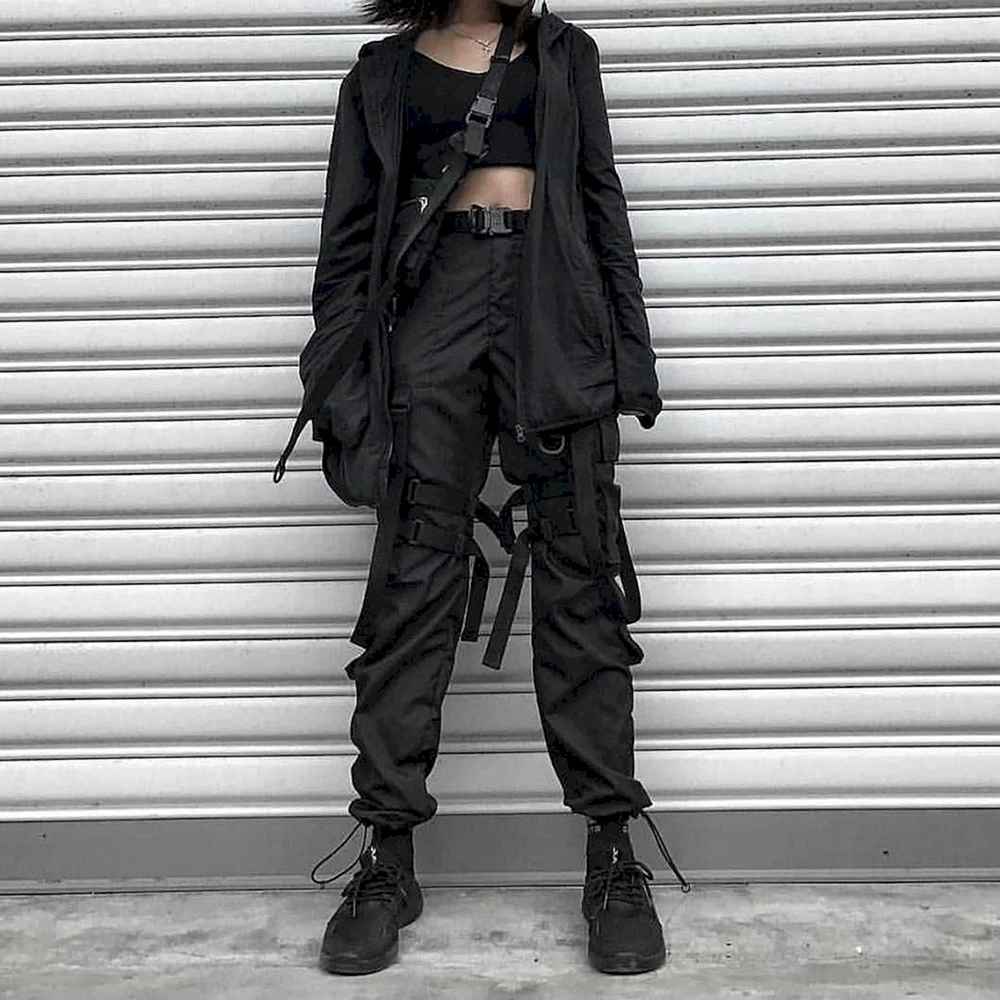Goth outfit Грандж чёрная корейская одежда