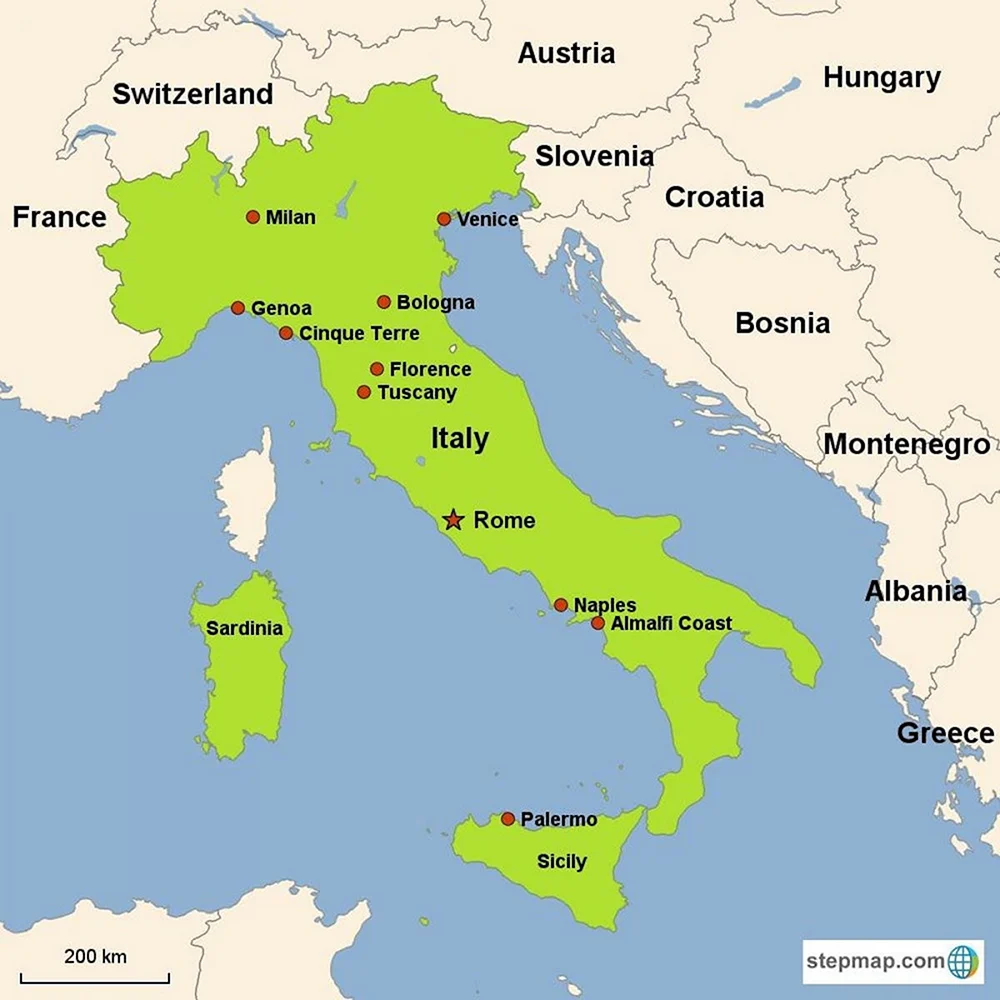 Границы Италии на карте
