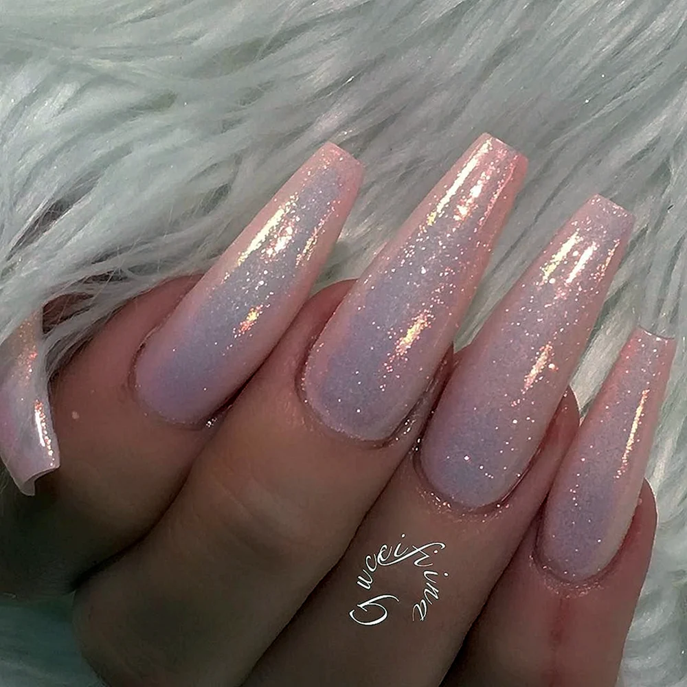 Gray Sparkly long Nails