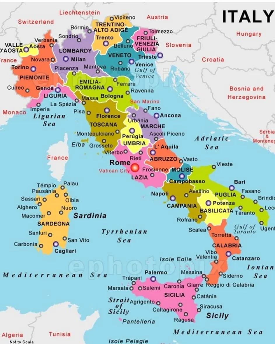 Карта Италии на итальянском языке