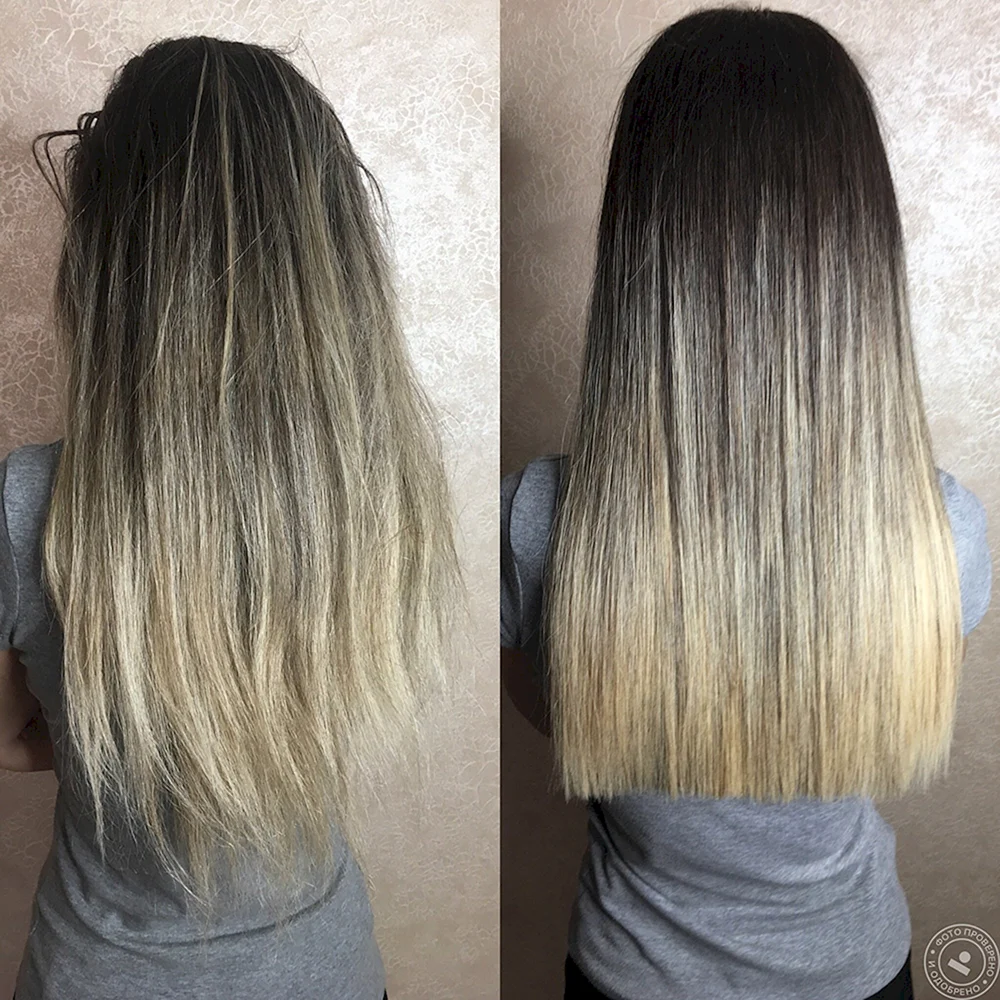 Кончики волос до и после стрижки