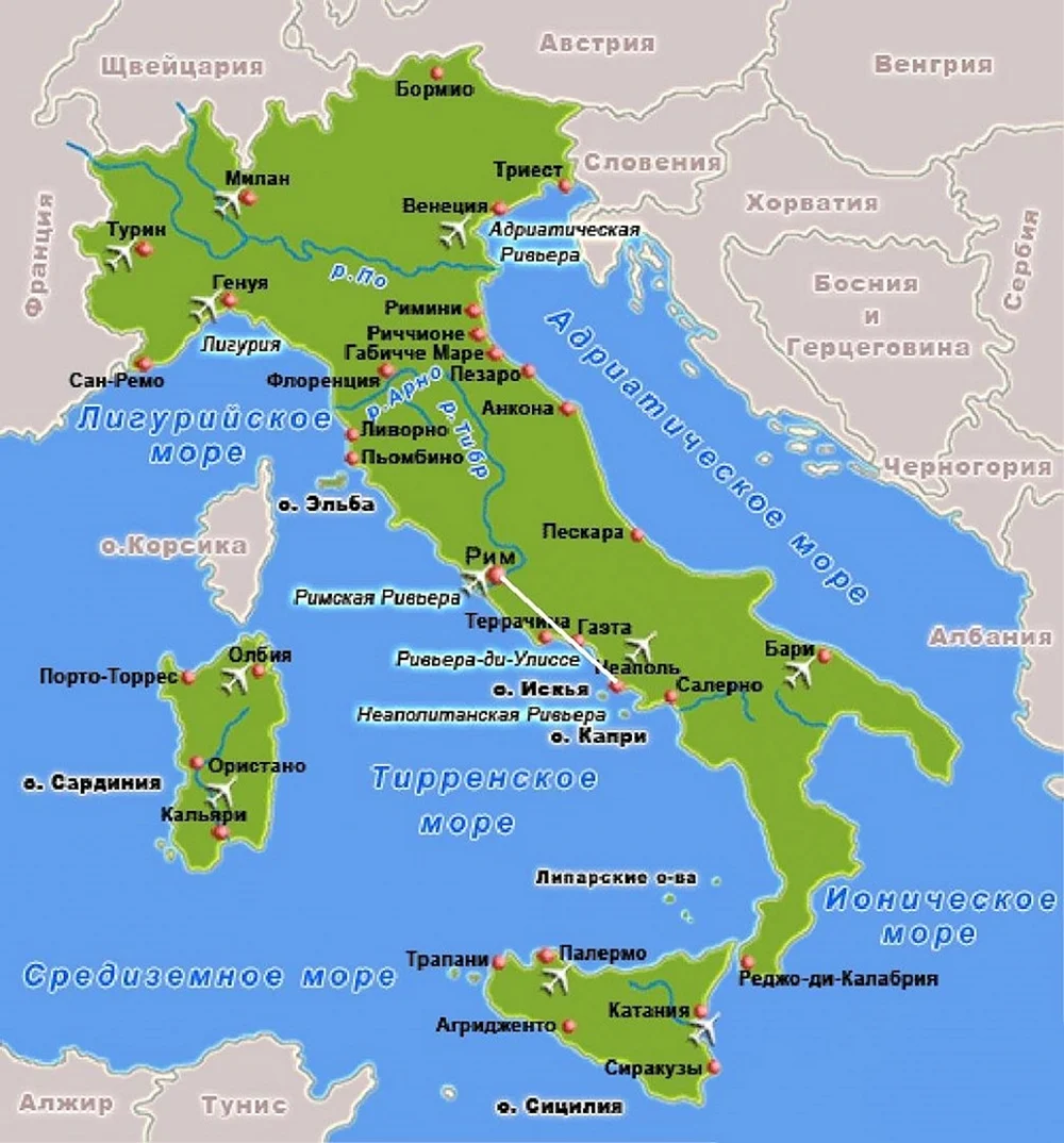 Курорты Италии на карте