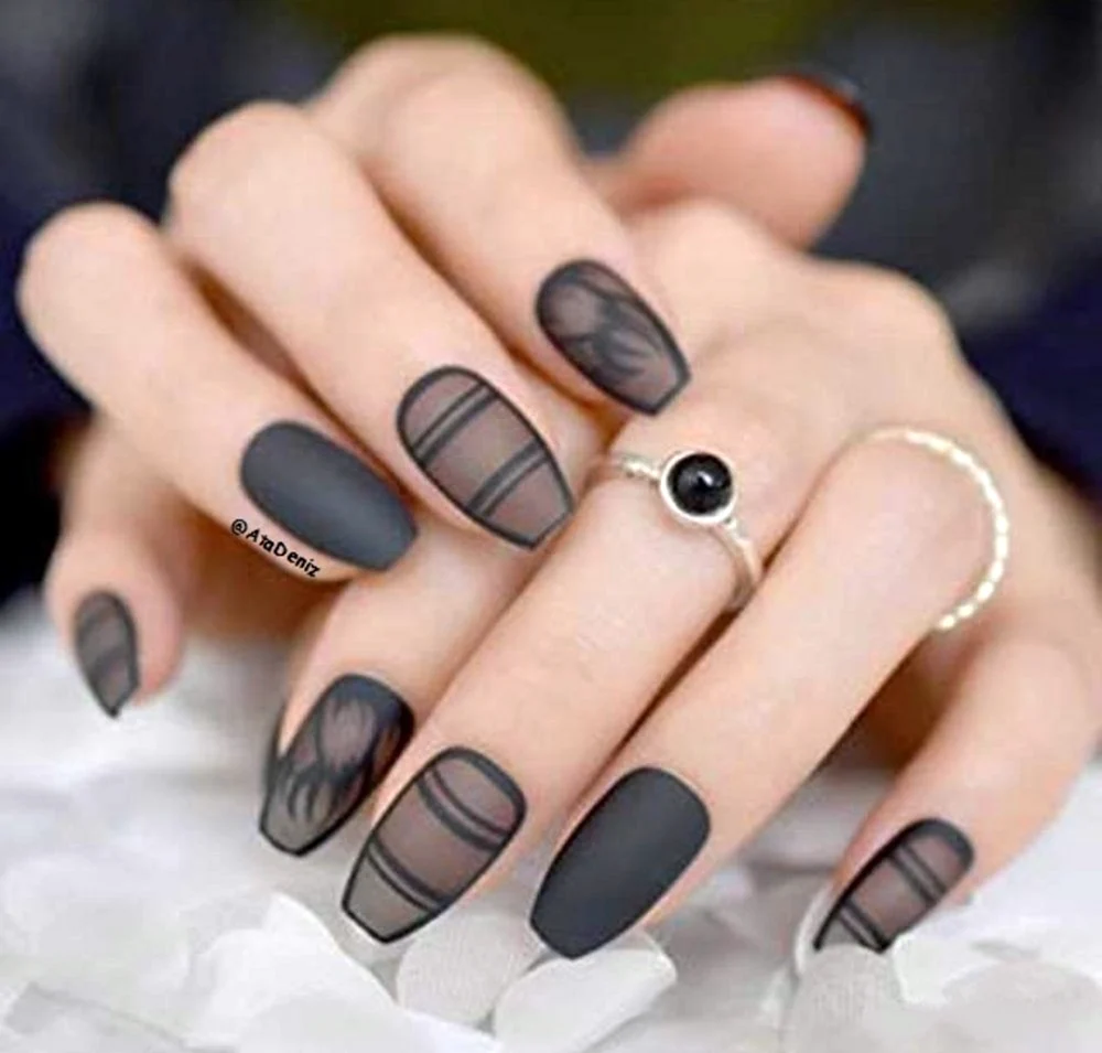 Long Black and Grey Nails