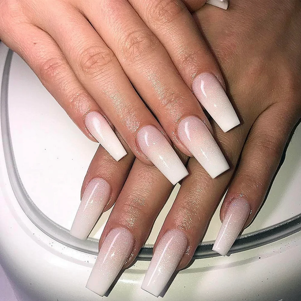 Long Coffin Square Nails