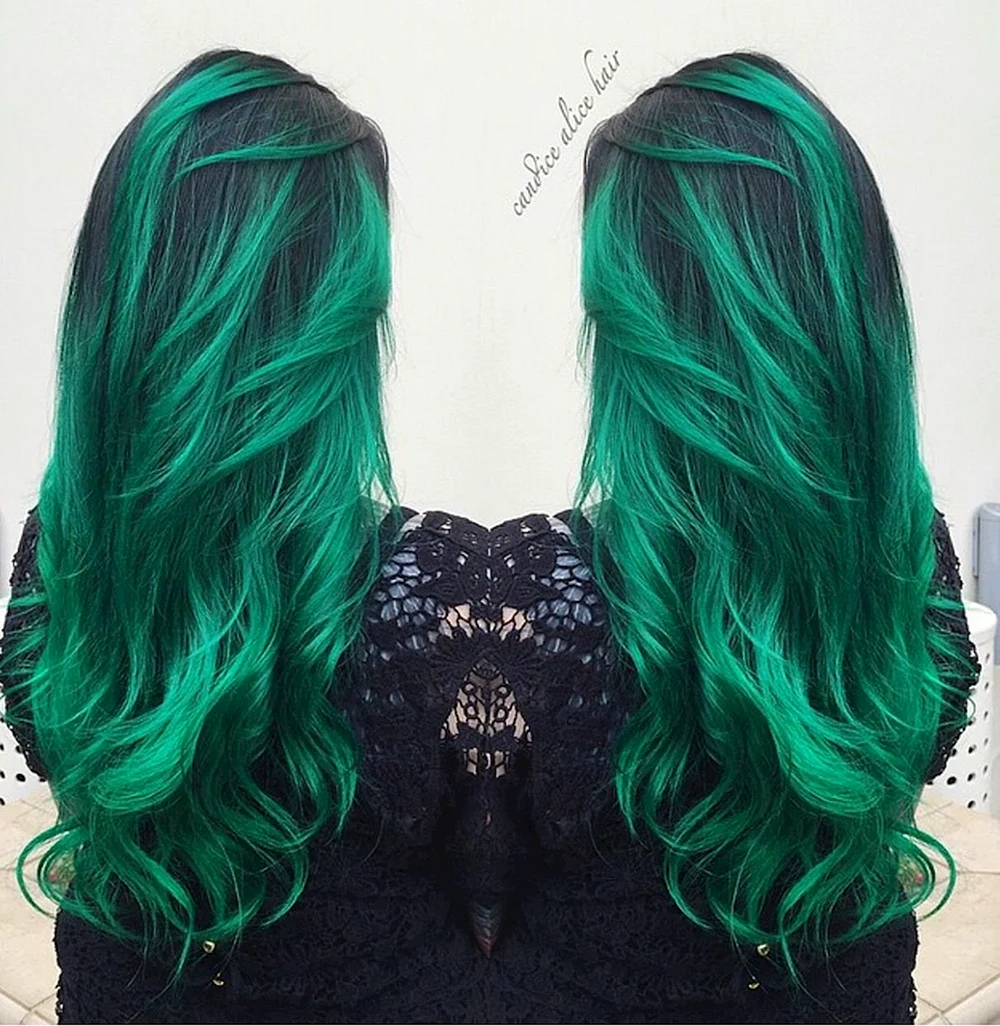 Long Ombre Green hair