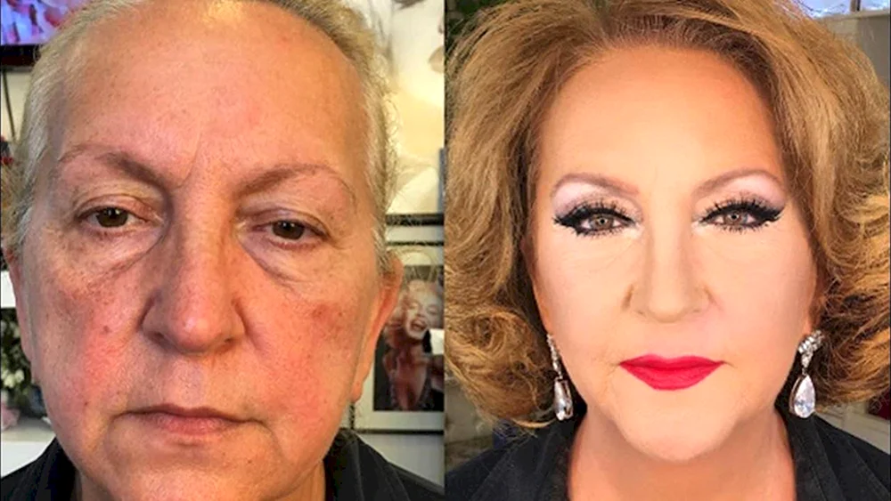 Makeup before and after older women