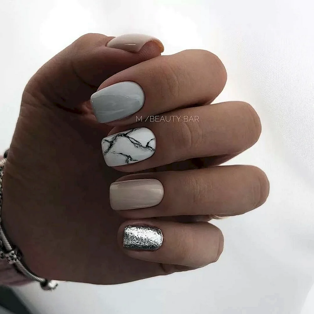 Nails White Silver Dark Colours