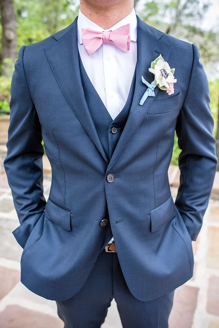 Navy Blue Tuxedo by Joseph Abboud with Pink Bow Tie