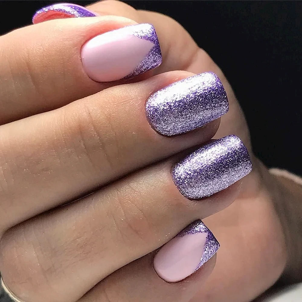 Ногти фиолетовые с серебром
