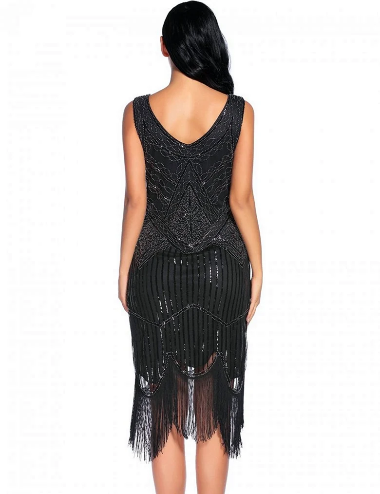 Платье черное Гэтсби с бахромой