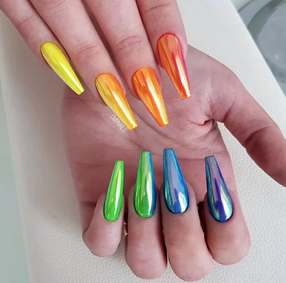 Rainbow Coffin Nails