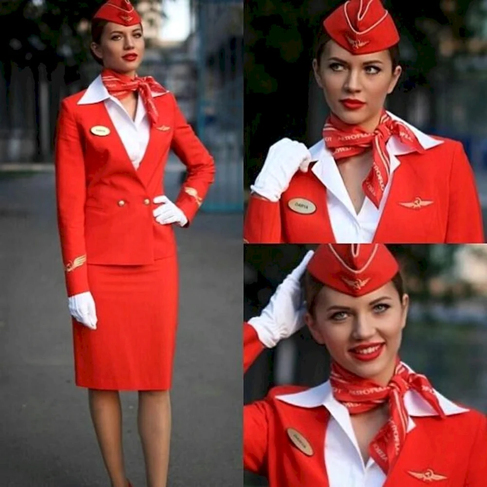 Red and White Flight attendant