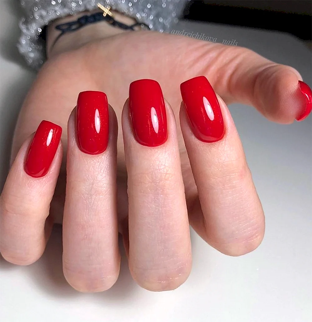 Red long Square Nails
