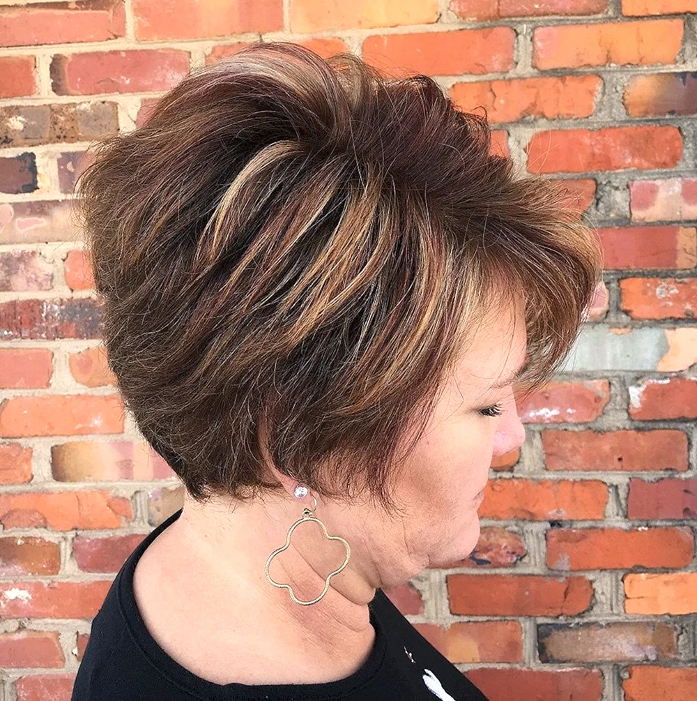 Shaggy Pixie Cut with Highlights for older women