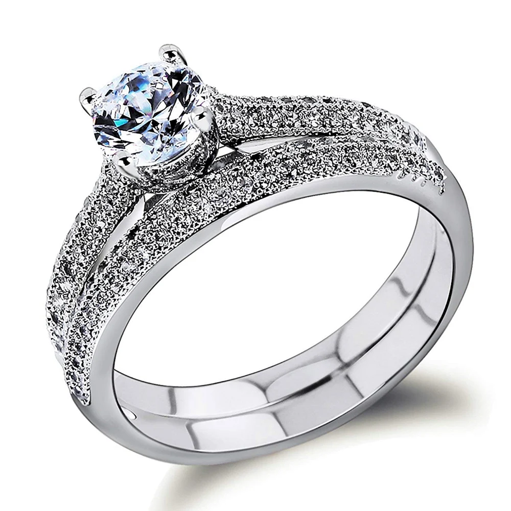 Silver Engagement Ring Set