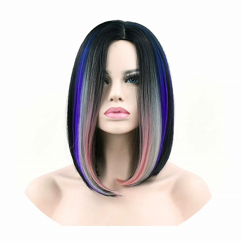 Soowee Synthetic hair short straight Black to Gray Pink Ombre hair Cosplay Wigs Party Hairstyle Wig hair Accessories for women