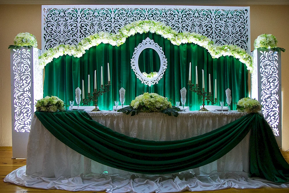 Украшение зала на свадьбу темно зеленый