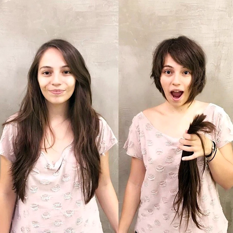 Волосы до и после стрижки