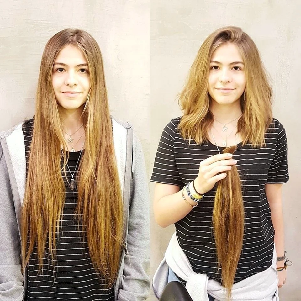 Волосы до и после стрижки