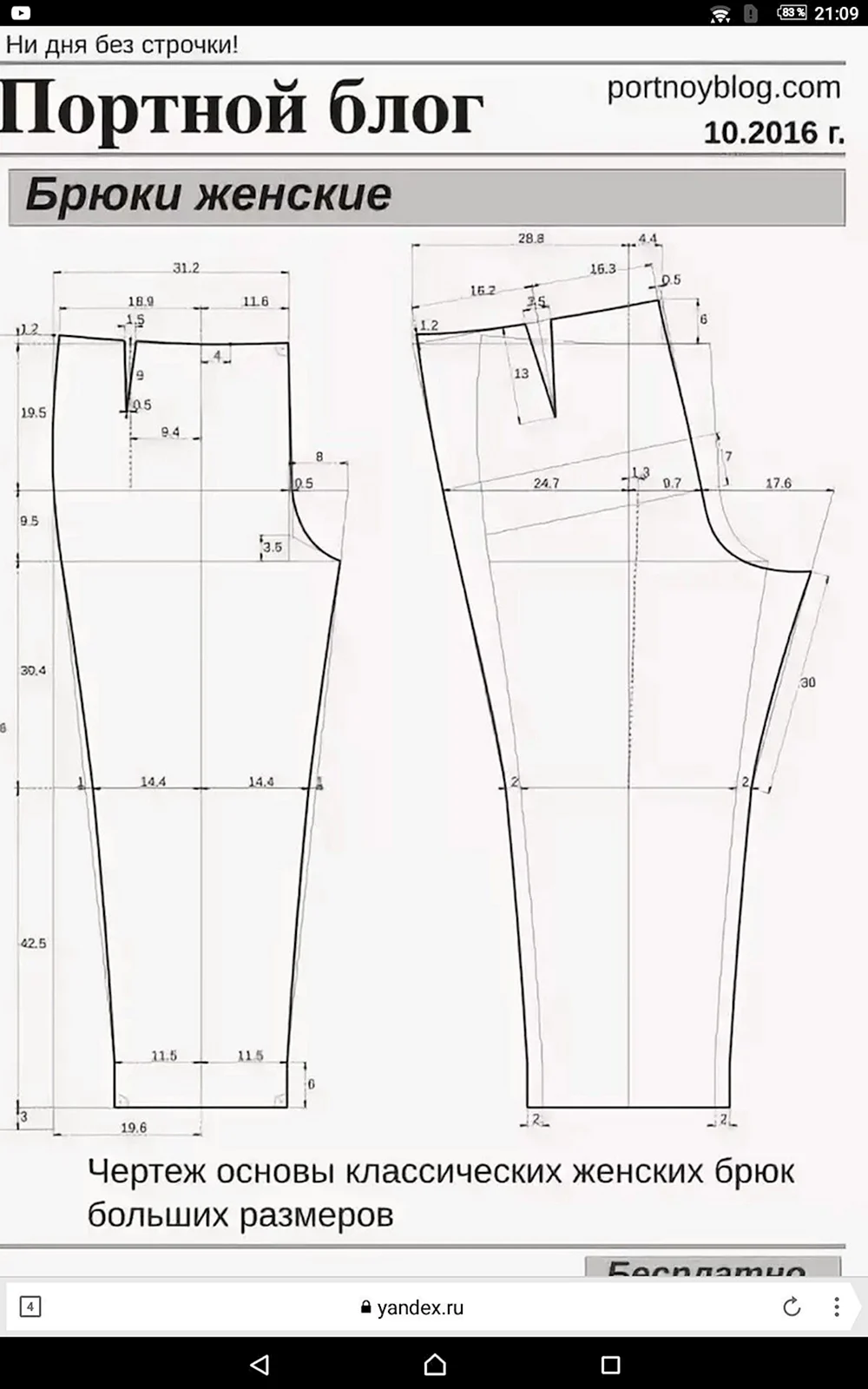 Выкройка мужских спортивных брюк на резинке 56 размера