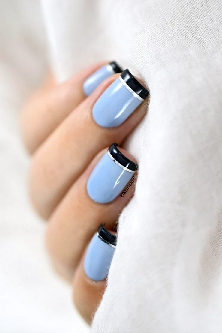 White Blue French Manicure