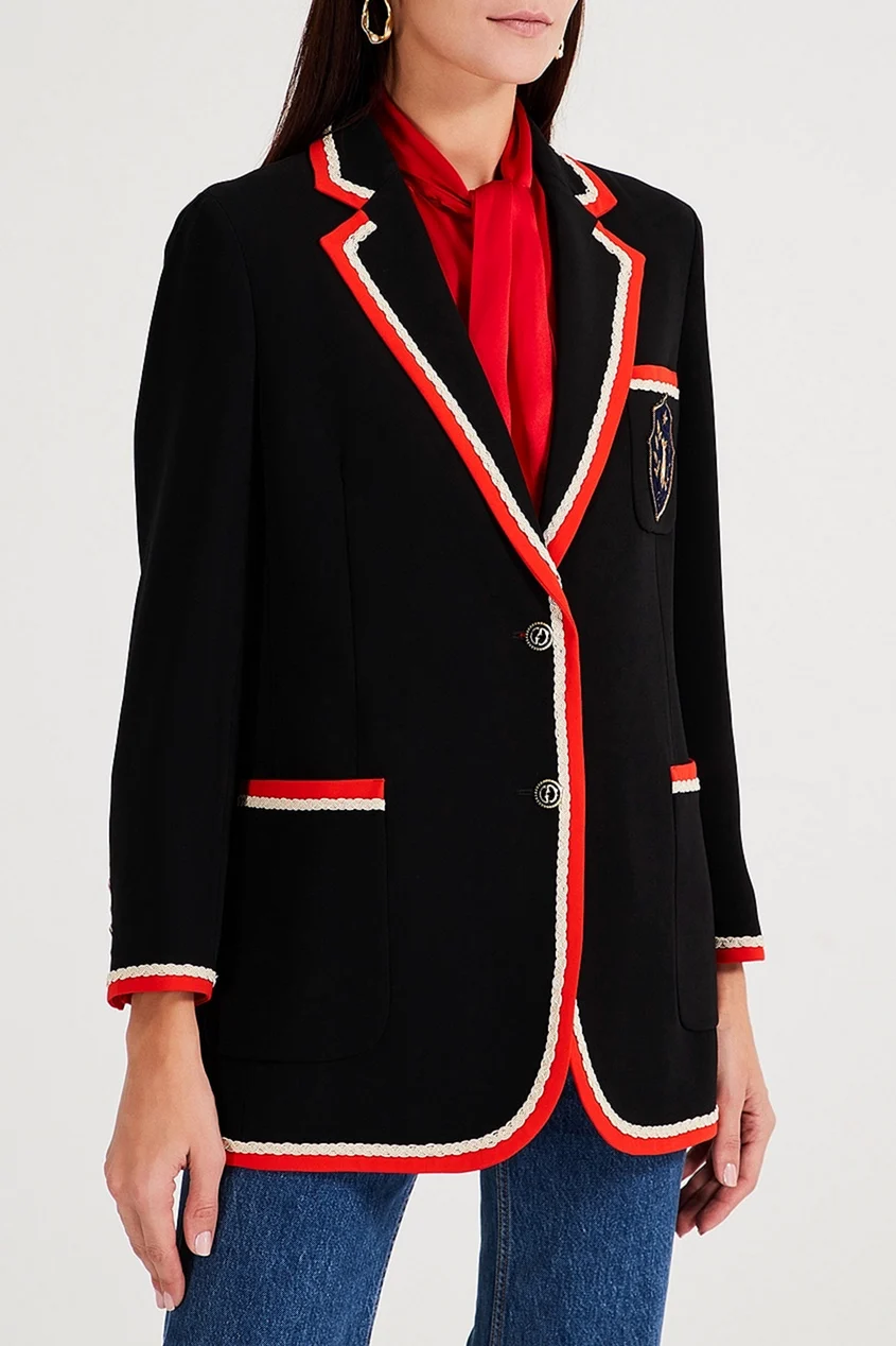 Жакет с гербом и контрастной отделкой Gucci цвет черный 470160208