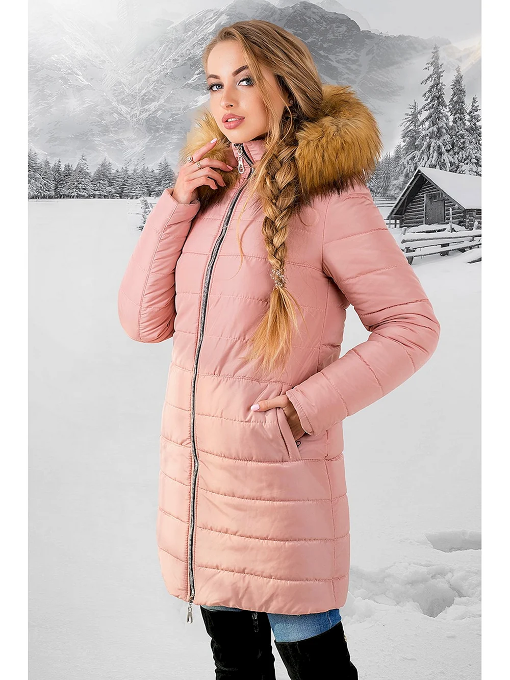 Бежевая зимняя куртка женская