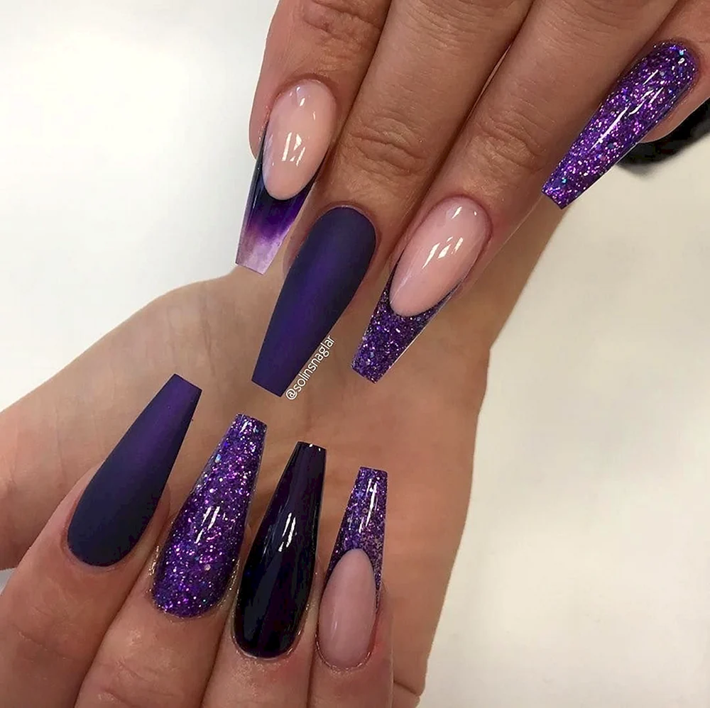 Черно фиолетовый маникюр на длинные ногти