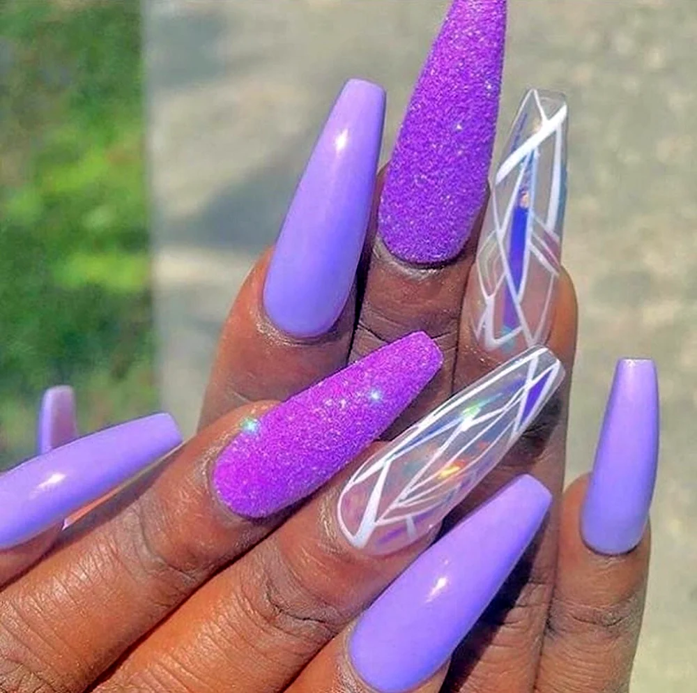 Фиолетовый маникюр на длинные ногти