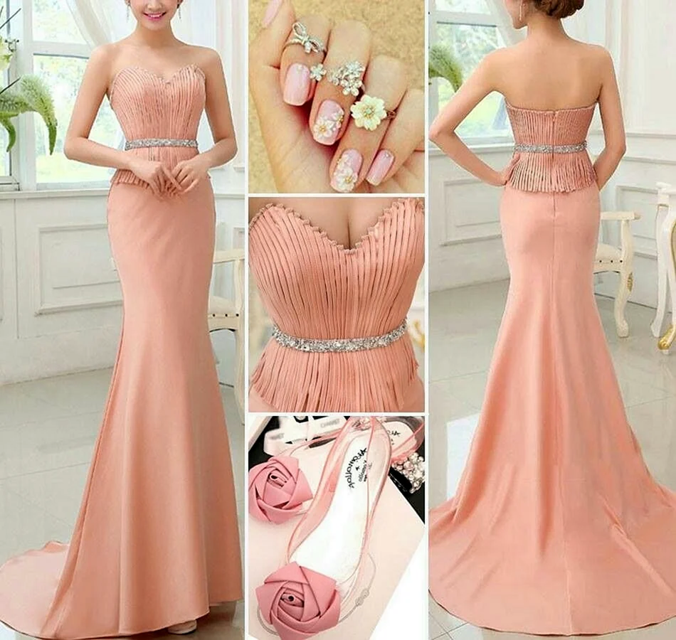 Маникюр для платья персикового цвета