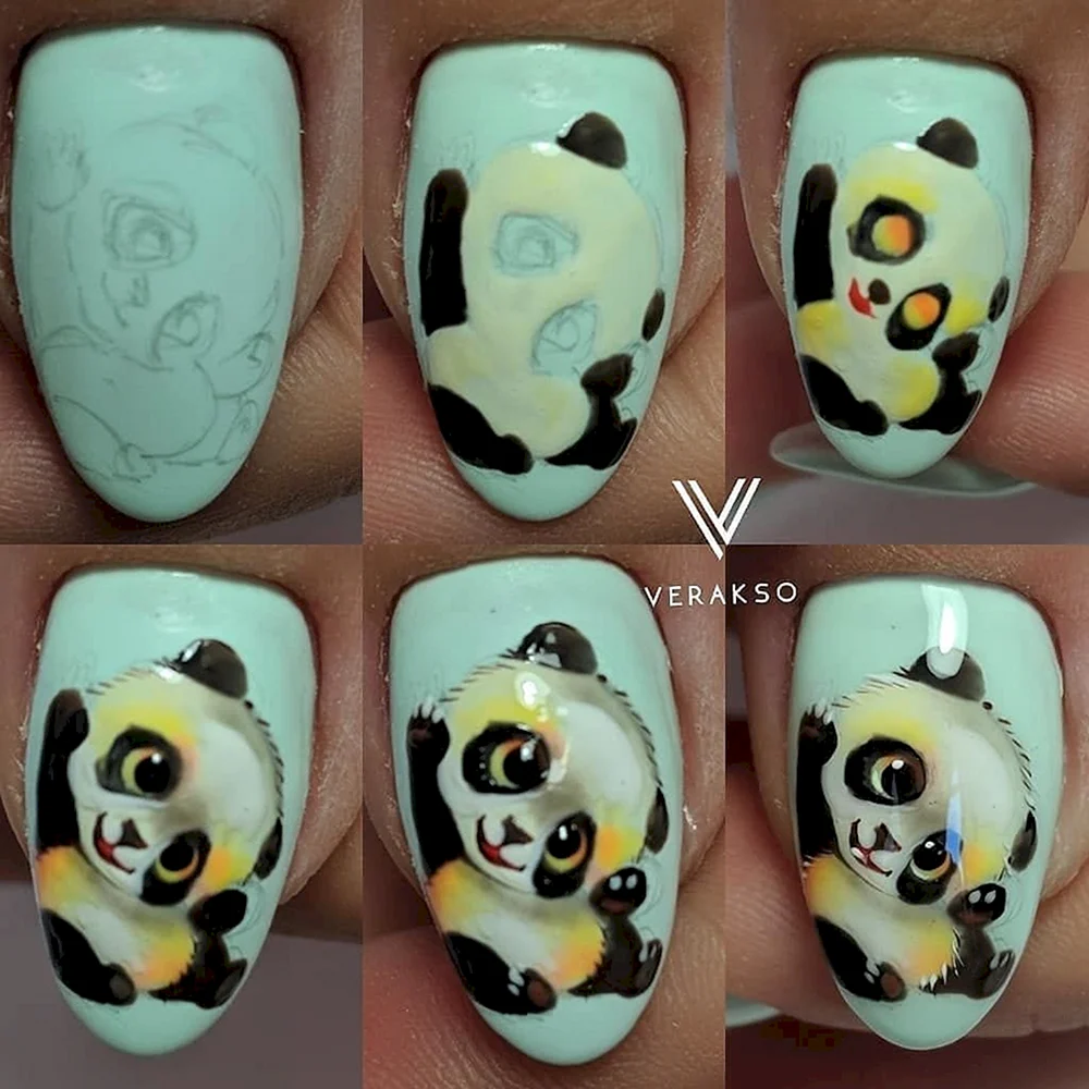 Маникюр Панда на ногтях