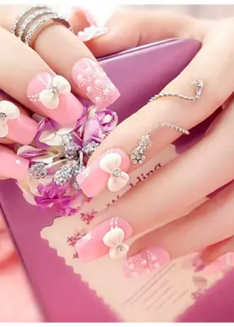 Ногти розовые Свадебные