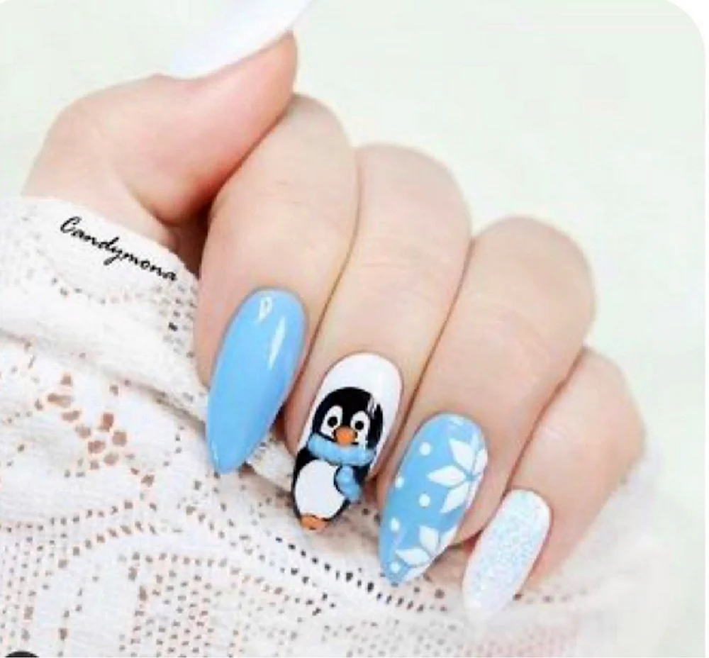 Ногти с пингвинчиками