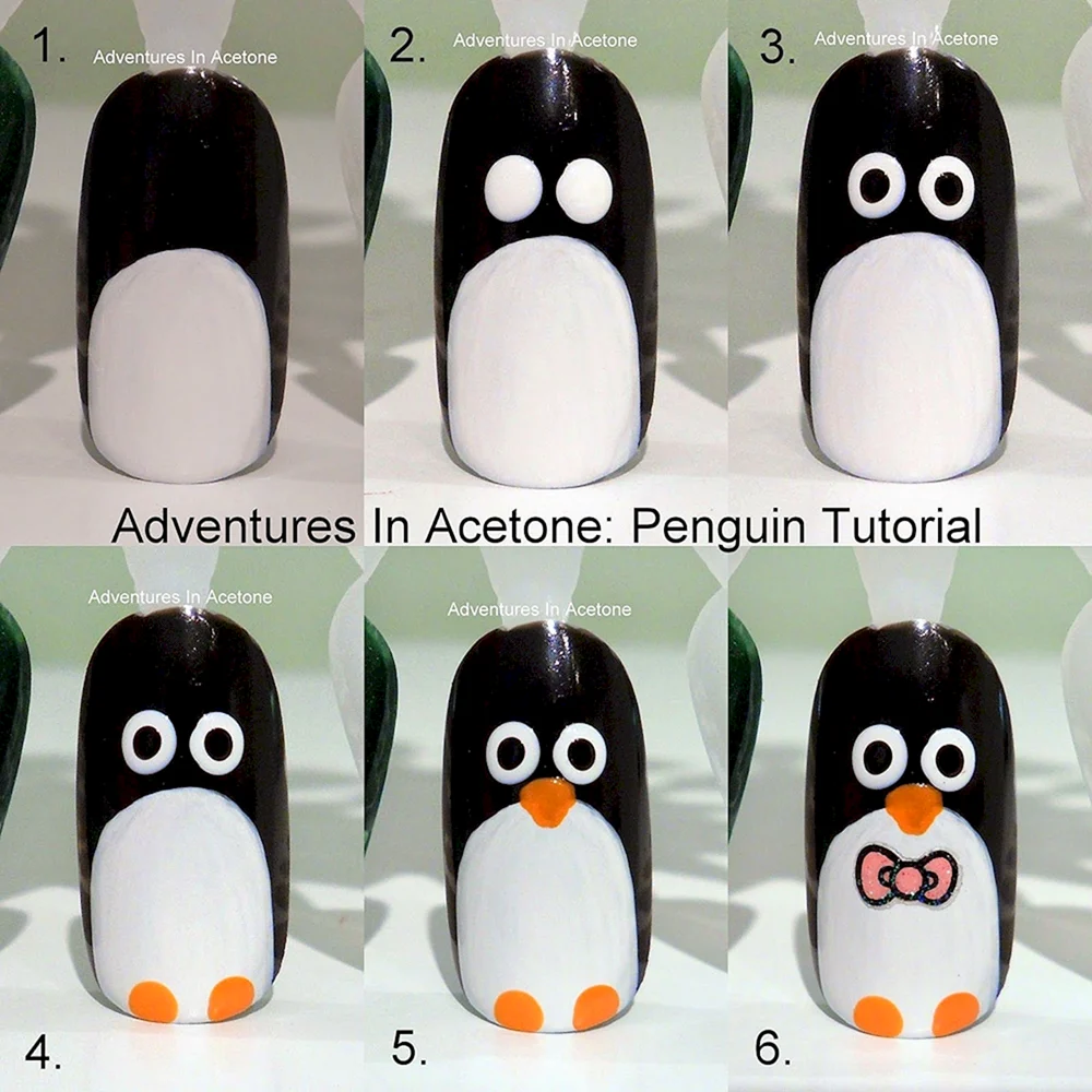 Пингвин рисунок на ногтях